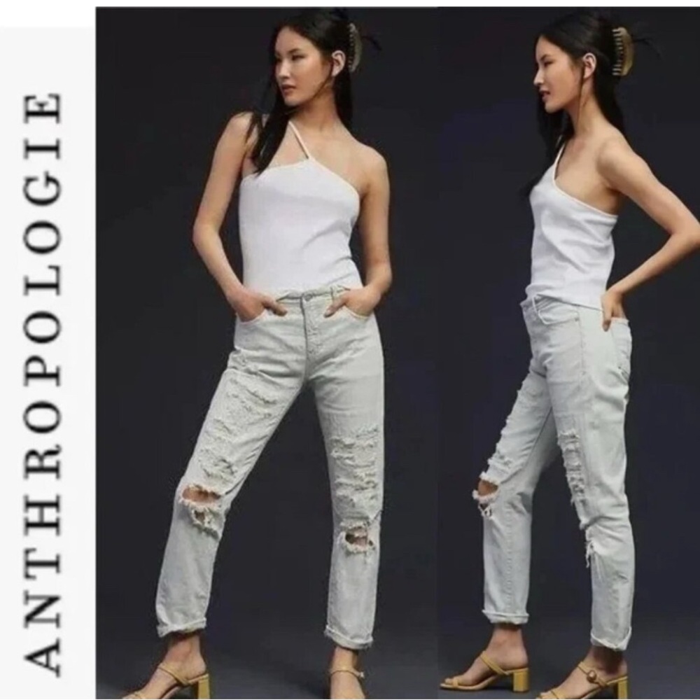 Anthropologie Pilcro Slim Boyfriend Destroyed Jeans 28 Pale blue denim
